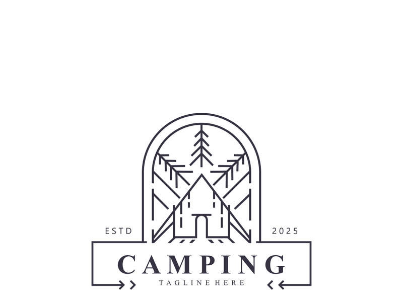 Camping logo or illustration monoline or line art style tent template design