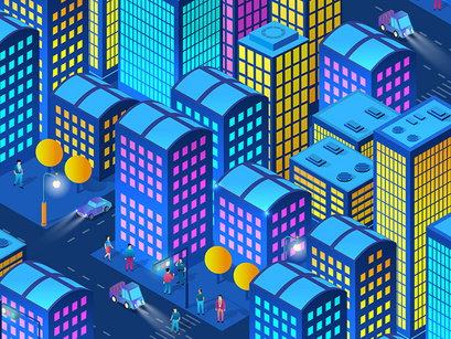 Night neon isometric city