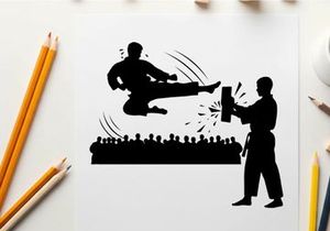 Martial arts silhouette of kicking and holding kickboard