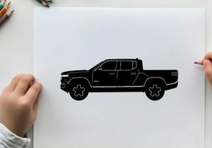 Silhouette of a black pickup truck with a white background silhouette