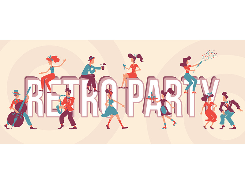 Retro party word concepts flat vector banner