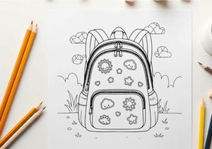 Cute school backpack with smiling sun and stars vector illustration