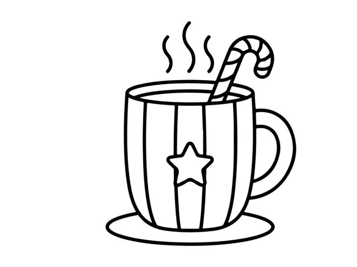Taza de café navideña con decoración de vapor y estrella en celebración matutina festiva