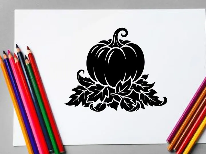 Silhueta de uma abóbora com folhas para colheita de outono ou Halloween