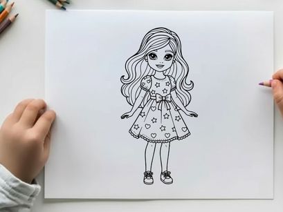 Cute girl in star dress smiling vector illustration