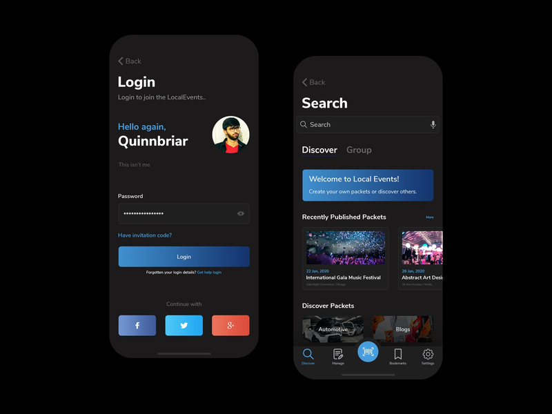 Local Events - Login and Listing - Dark Mode