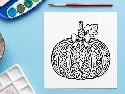 Ilustração de arte linear decorativa de abóbora. Desenho de abóbora outonal ornamentado para página de colorir.