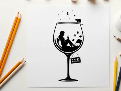 Silhouette of a person reading in a wine glass