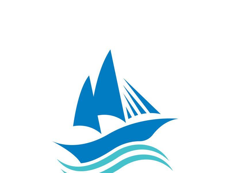 Sailboat boat on sea ocean wave with logo design simple ship