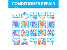 Conditioner Repair Vector Thin Line Icons Set