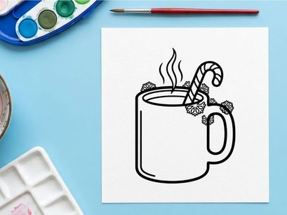 Steaming hot coffee mug with candy cane stirrer for festive Christmas morning celebration