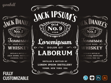Jack Daniels Label V2, Fully customizable SVG eps png dxf Ai svg psd silhouette files preview picture