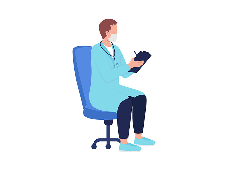 Physician with medical records semi flat color vector character