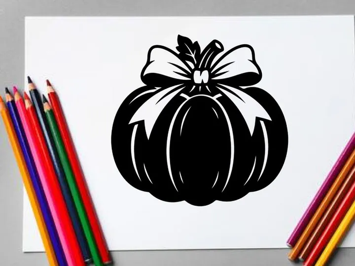 Stylized Halloween pumpkin with bow for autumn or holiday decor