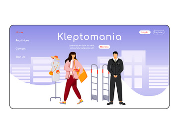 Kleptomania landing page flat color vector template preview picture