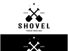 Shovel logo for agriculture, excavation,building, mining foundation. gardening vector set design with leaves