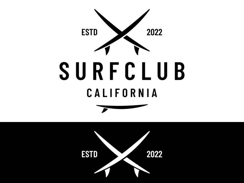 Vintage surfboard logo,surfing on summer beach.For business,badge,holiday, ,label,emblem.