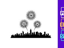 City Skyline with Fireworks Silhouette