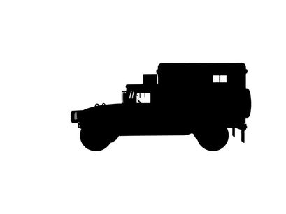 Silhouette of a military style truck with a large cargo area