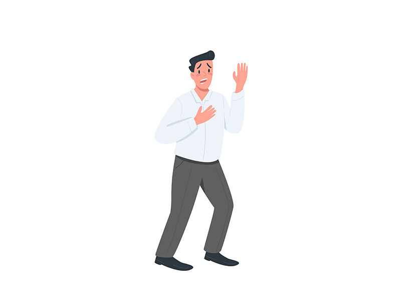 Stressed man flat color vector faceless character