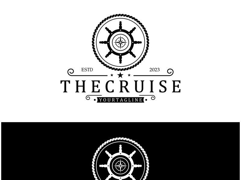 The cruise logo,ship steering logo, boat, yacht, rope, maritime, anchor. Logo for business, sailor, sailing, tourism