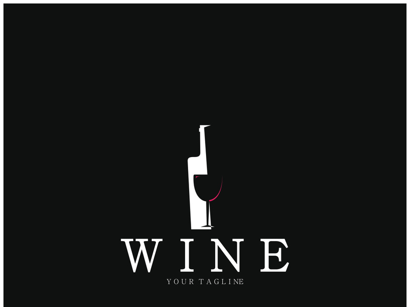 Wine logo with wine glasses and bottles.for night clubs,bars,cafe and wine shops.