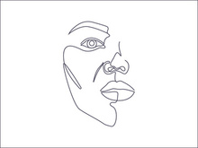 Line art portrait woman, Flower face one line vector illustration