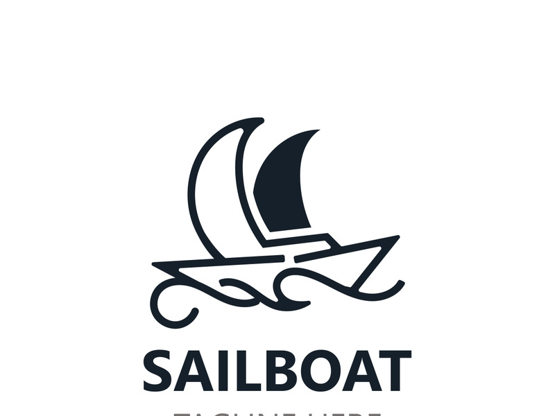 Sailboat vintage logo minimalist with wave, travel yacth or sailing boat vector design template