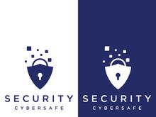 Creative design of technology digital cyber security logo with modern shield and key protection concept. Logo for business, digital and technology.