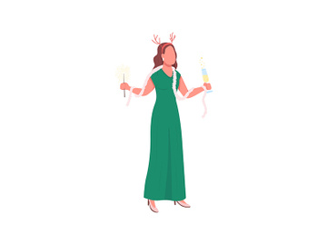 Girl in dress on festive party flat color vector faceless character preview picture