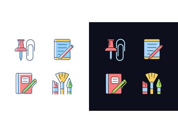 School stationery light and dark theme RGB color icons set preview picture