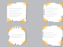 Ripped Pages Design. Torn Paper Notes Torn Edges With Tape, Vector Notepad Realistic Color Stationery Blank Memo Paper