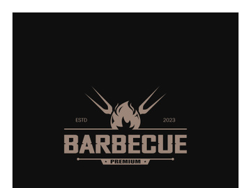 Simple Barbecue Vintage hot grill, with crossed flames and spatula. Logo for restaurant, badge, cafe and bar.vector preview picture