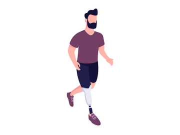 Man with artificial leg running flat color vector faceless character preview picture
