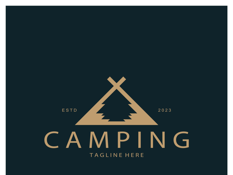 vintage and retro tent logo, camping. With tent, tree and bonfire sign. adventurers, scouts, climbers, camping equipment center