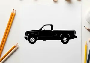 Silhouette of a classic pickup truck with a long bed and regular cab silhouette