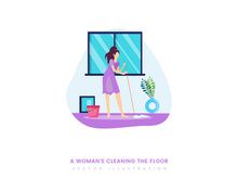 A woman's cleaning the floor
