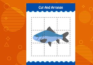 10 Pages Cut and arrange with a fish worksheet for kids. Educational game for children
