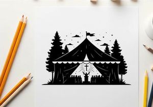 Silhouette of a person under a circus tent at night