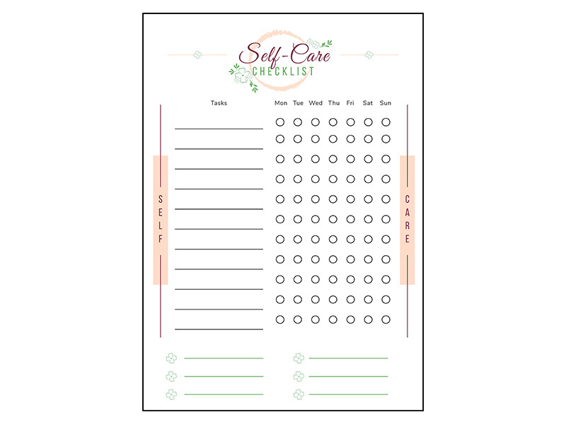 Self care checklist minimalist planner page design