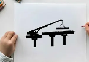 Silhouette of a construction site with a crane lifting a platform