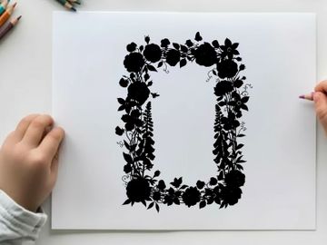 Silhouette floral border frame with roses and leaves preview picture