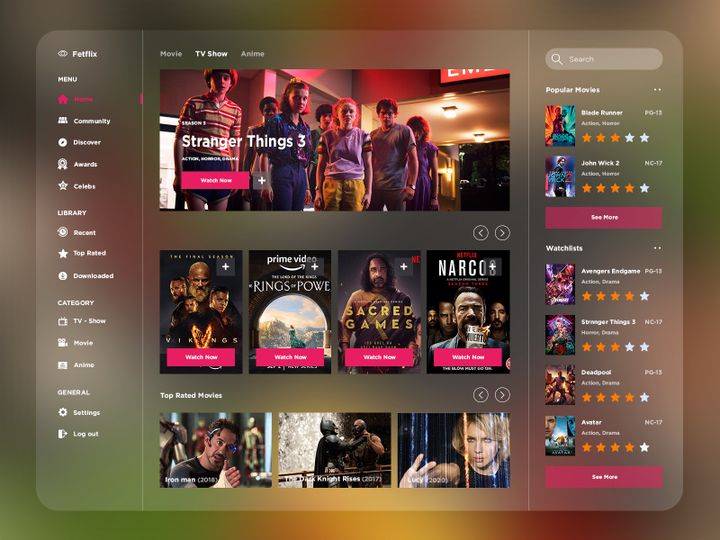 movie streaming dashboard design