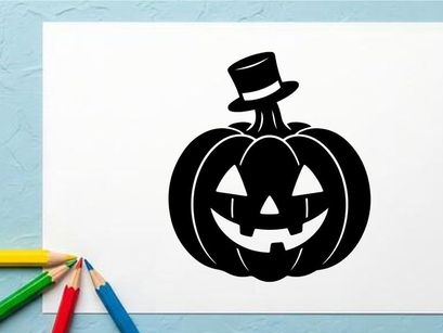 Halloween Pumpkin with Carving and Top Hat for Fall Decor