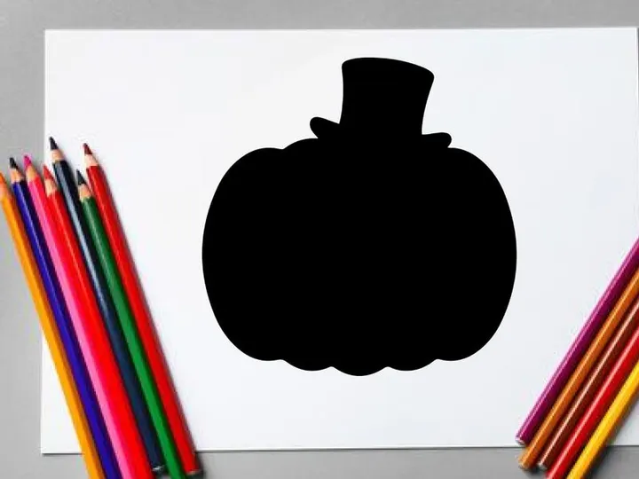 Silhouette de una calabaza de Halloween con sombrero de copa para decoración otoñal