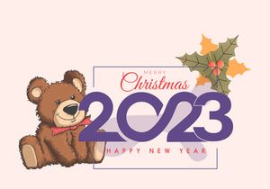 Cartoon Bear happy new year 2023, merry christmas poster and banner.