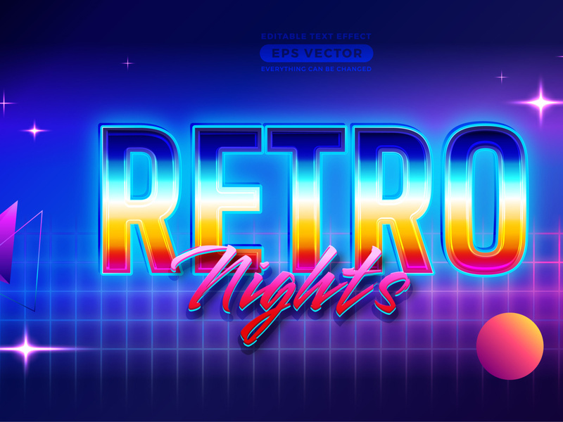 Retro Nights Text Effect with theme vibrant neon light concept for trendy flyer, poster and banner template promotion