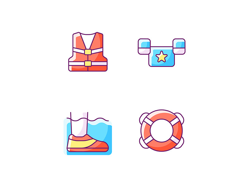 Pool equipment RGB color icons set