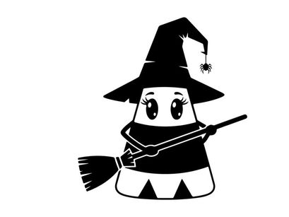 A cute cartoon ghost wearing a witch hat silhouette