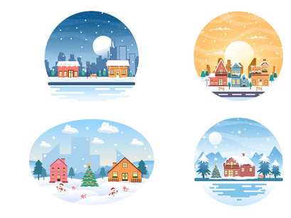 25 Christmas Winter Houses Background Vector